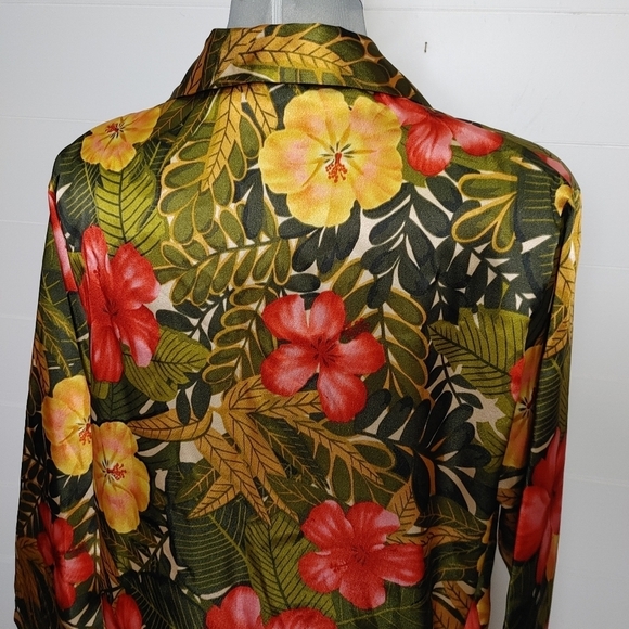 VINTAGE deadstock satin tropical print pajama set L - Picture 7 of 15